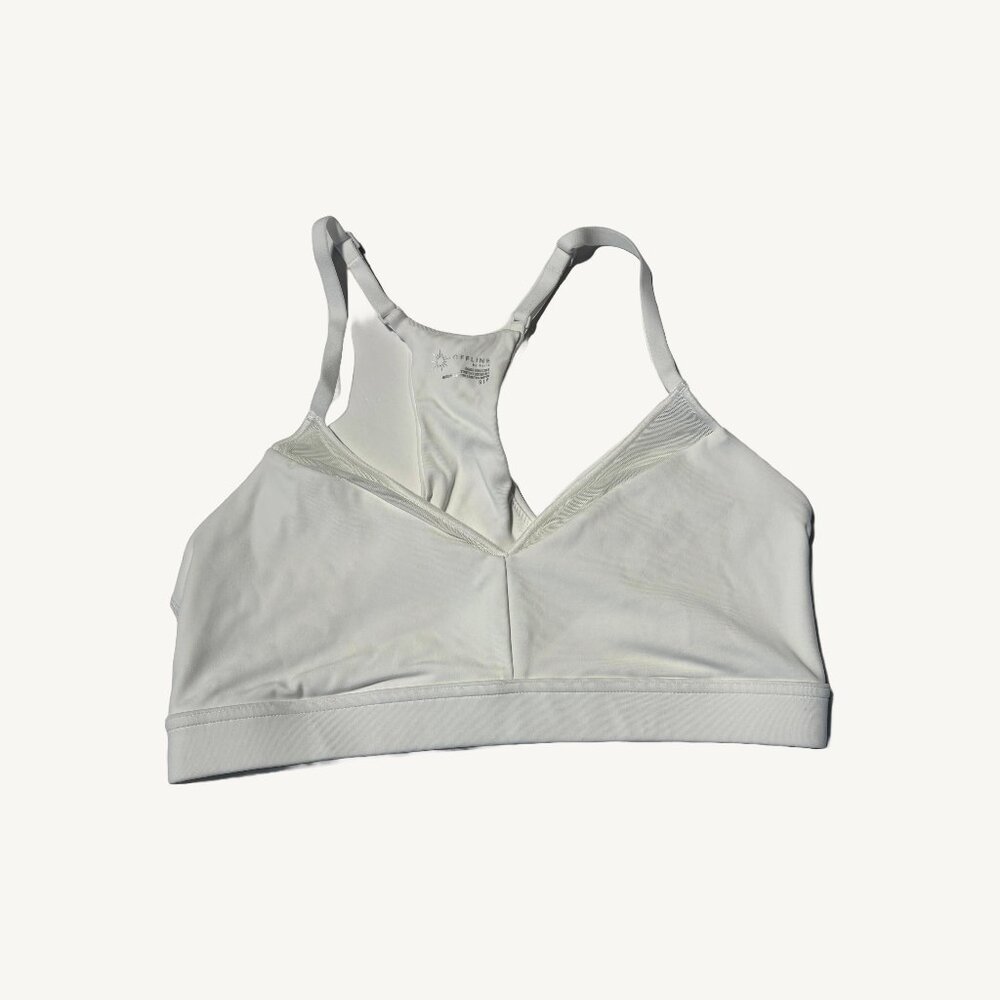 Aerie White Offline V-Neck Mesh Line Sports Bra Size Small